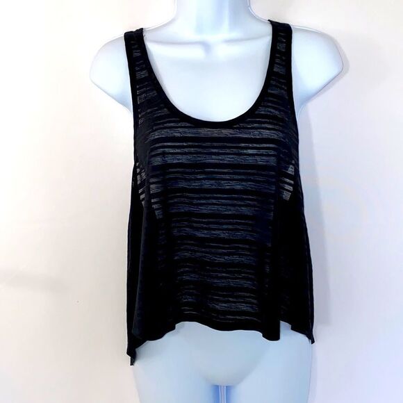 Onzie Sheer Black Cropped Tank Top Crossover Back - Picture 5 of 14